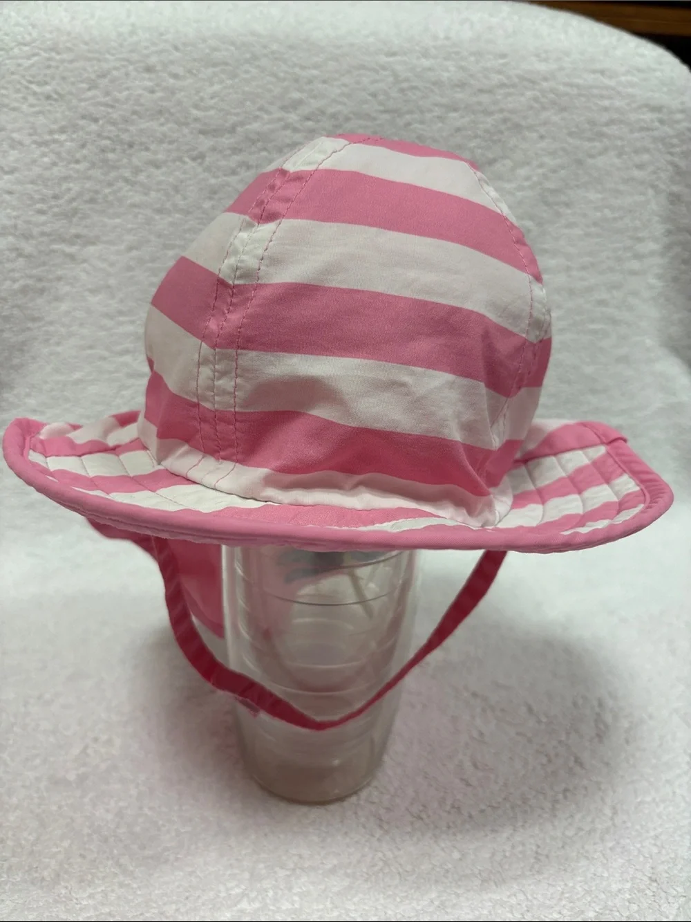 Pottery Barn Kids Pink and White Striped Sun Hat neck protection 3-12m
